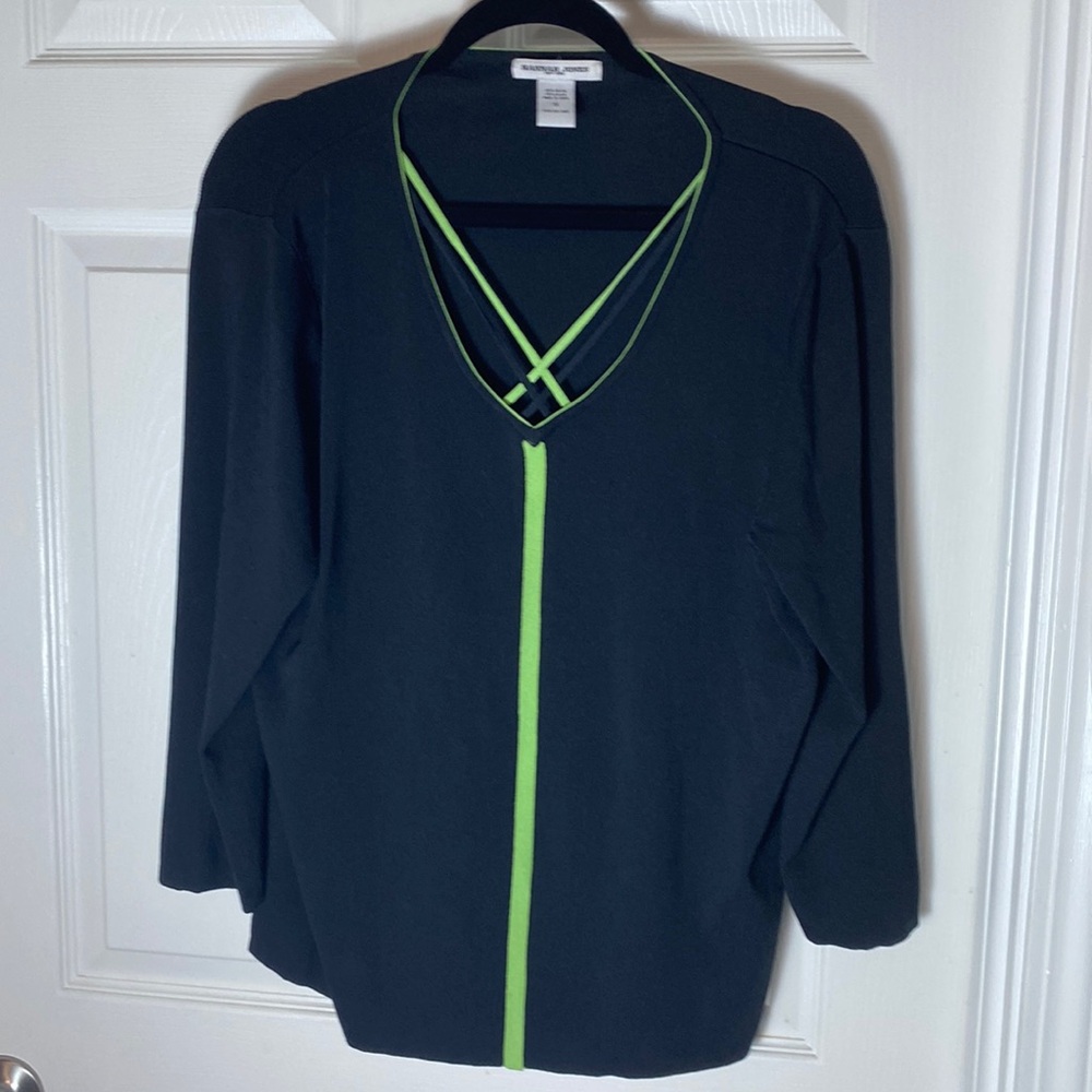 Hannah Jones Black  and Lime Green Knit Top Plus Size 1X 3/4 Sleeve
